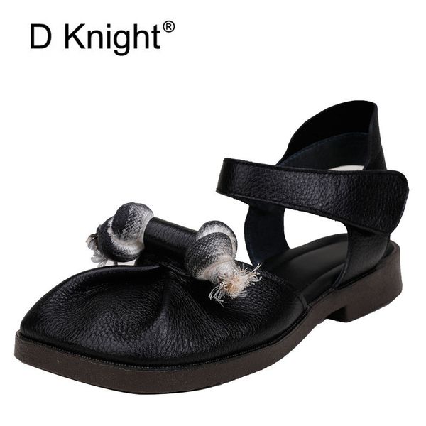 

корова кожа женщин сандалии летние 2.5cm каблук обувь для женщин сандалии vintage lady flats сандалии площади toe non-slip-бич обувь, Black