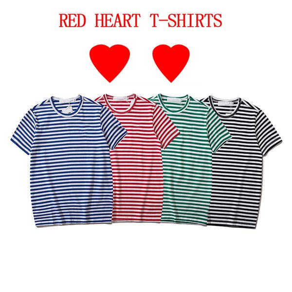 

men women fashion red heart embroidery t-shirt men women casual comfort cool tee with 4 color strips size m-2xl, White;black