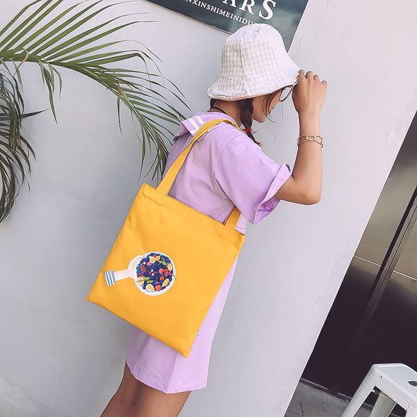 

2020 new cartoon fruit series canvas women's bag simple shopping bag student one shoulder handbag