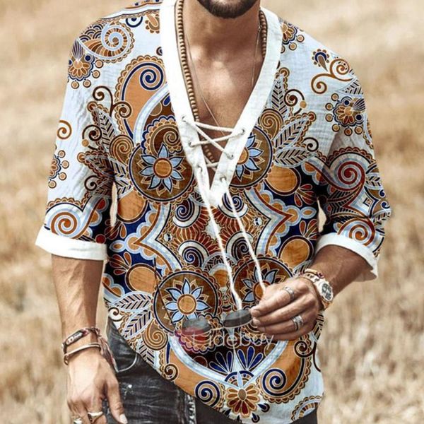 

men shirt men half sleeve shirt beach fashion vintage printed button streetwear shirts tethered neckline beach, White;black
