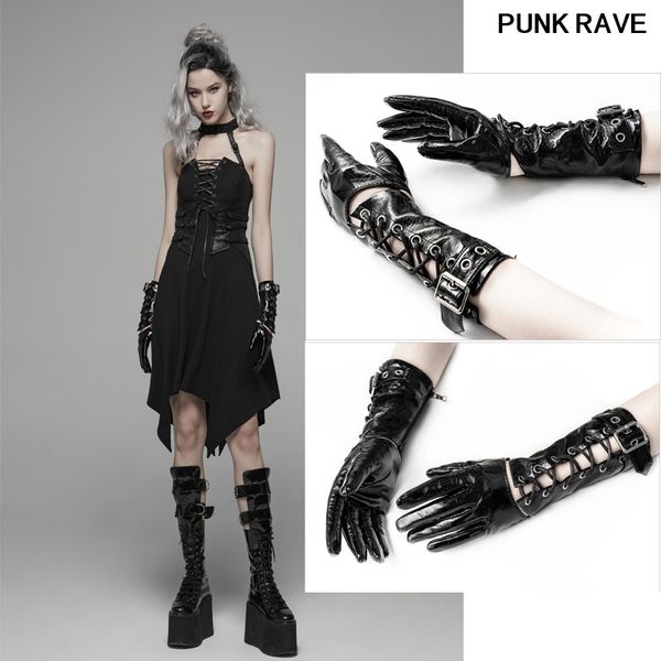 

punk rock adjustable bandage pu leather women gloves gothic popular metal corns palm of hand two part gloves punk rave ws-383ssf, Blue;gray
