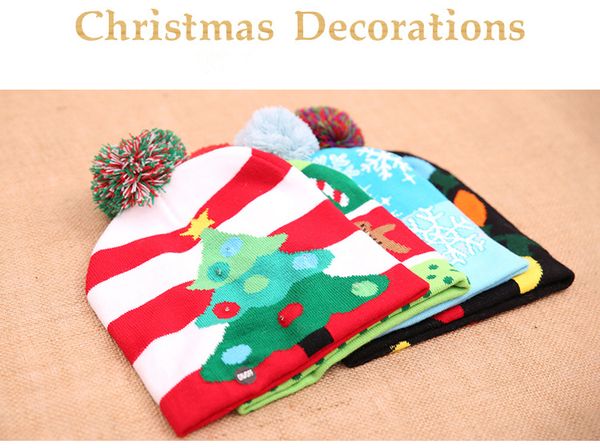 

20pcs high-quality led light cotton christmas hat knit up beanie hat cap christmas party decoration new year gifts