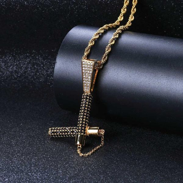

hip hop micro paved + cubic zirconia iced out bling nunchaku pendants necklace for men rapper jewelry, Silver