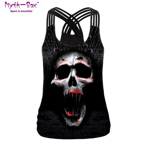 

summer women sport vest skull 3d print yoga shirts running camis femme undershirt cross halter tank gym fitness vest blouse, White;red