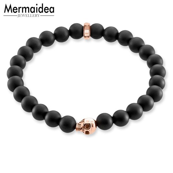 

muffiy 8 мм природный камень обсидиан mabeads золото цвет черепа из бисера браслеты fit diy браслет классический подарок ювелирных изделий д, Black