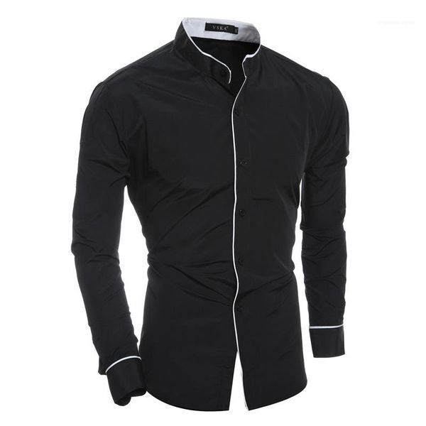 

casual designer males clothing patchwork mens casual shirts fashion mandarin collar slim long sleeve mens shirts, White;black