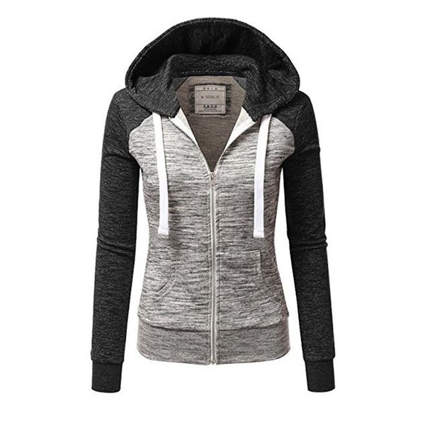 

new women autumn slim sport hoodies long sleeve patchwork pockets sweatshirt running hooded zipper casual female suits coat, Black;red