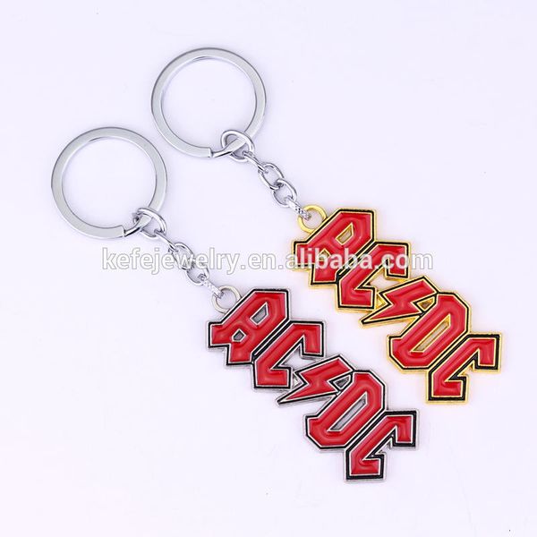 

rock band ac/dc red metal key chain keyring band merch, Silver