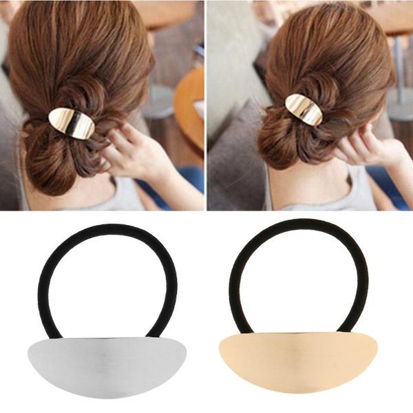 

gilt metal curved hair bands ring wrap with black elastic rope for women