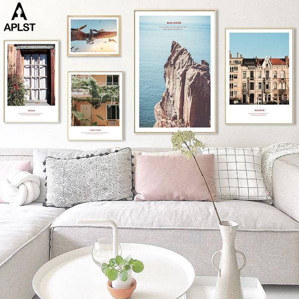 

nordic sea cliff prints picture nordic ocean seagull modern wall canvas painting europe retro house door posters for living room