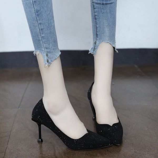 

comely2020 thin wedding shoes autumn women high heel pointed toe pumns shallow open red black water drill fashion