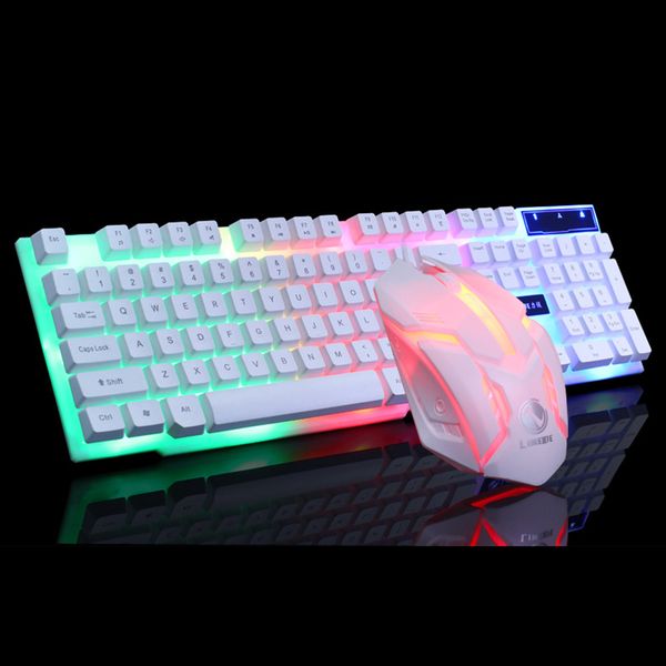 

usb wired gaming keyboard mouse set pc rainbow colorful led illuminated backlit gamer gaming mouse and keyboard kit home office