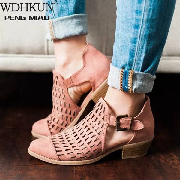 

summer spring shoes woman pumps peep toe sandals women zip chunky square heel ankle booties womans sandals plus size 43, Black