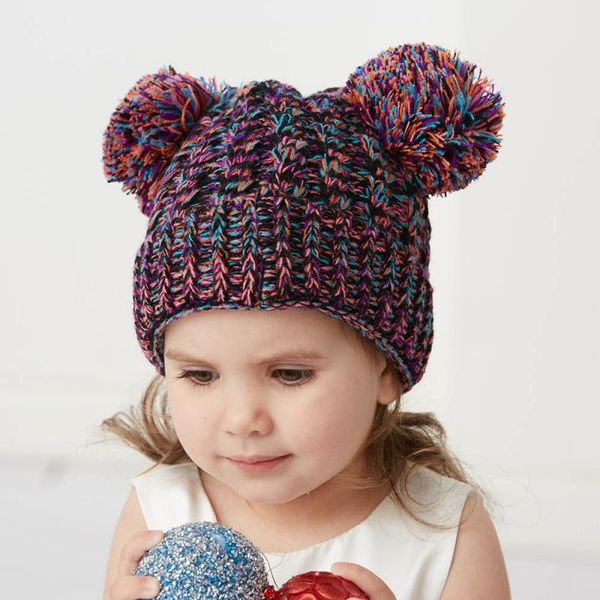 

baby caps accesories 1-8t 2020 new baby hats girl fashion linen flower color weaving double ball furry ball hat, Yellow