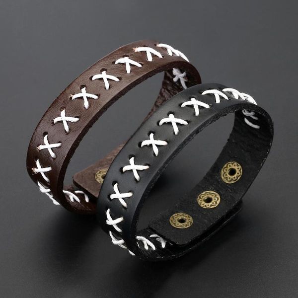 

new fashion punk style rivet retro copper alloy rope woven brown/black genuine leather for women men casual bracelet jewelry, Red;blue
