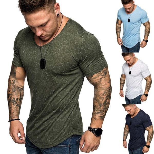

quick dry t-shirt men running sport skinny short tee shirt male gym fitness bodybuilding workout solid clothing #g3, White;black