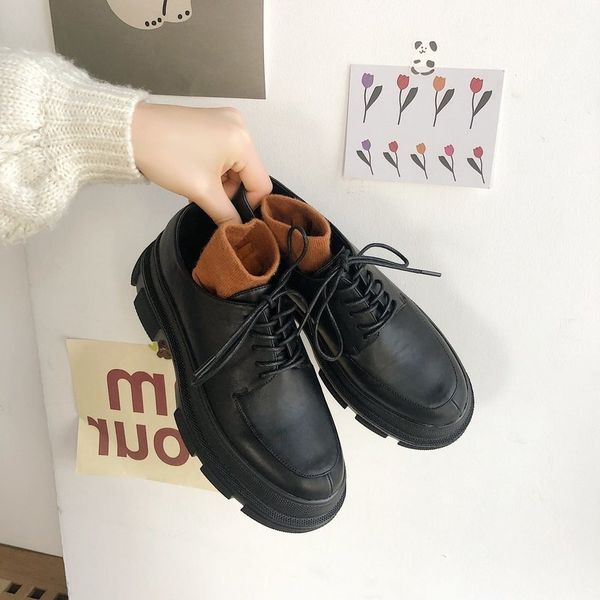 

autumn new women shoes patent leather lace up thick bottom platform oxford shoes woman loafers solid black casual