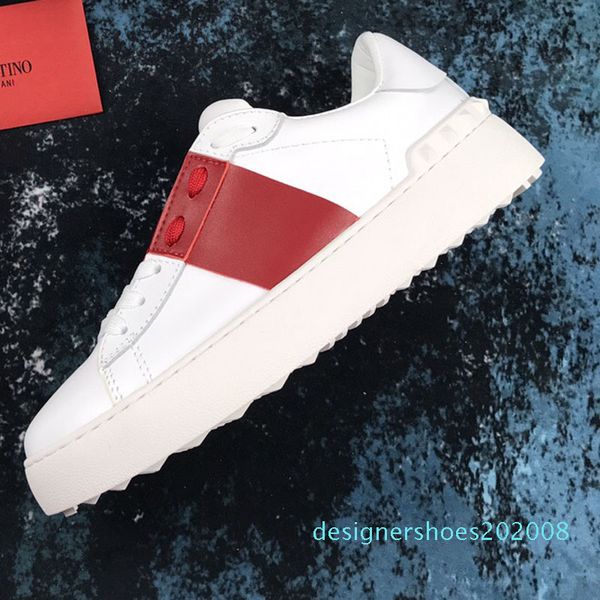 

мужчины женщины моды роскошь дизайнер обуви белый кожаный open кроссовок с синей полосой син кроссовки кроссовки обувь с коробкой d08, Black