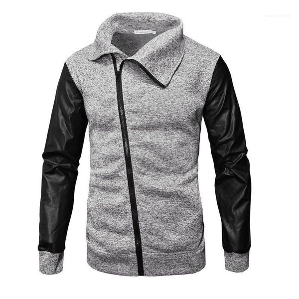 

panelled long sleeve jacket spring and autumn homme casual coat designer inclined zipper mens jacket fashion, Black;brown
