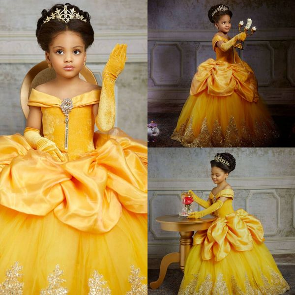 Schulterfreies Kristall-Ballkleid für Blumenmädchenkleider mit Spitzenapplikationen, Prinzessin, Vintage-Festzug-Kleider, für Kinder, Party, Celerity-Kleid