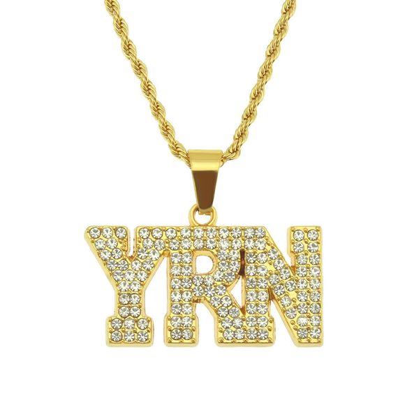 

new hip hop letter yrn chain pendant necklace gold plated iced out crystal mens jewelry bling gift, Silver