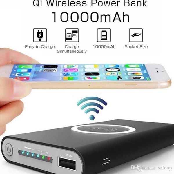 

10000mah universal portable power bank qi wireless charger for iphone 8 samsung s6 s7 s8 powerbank mobile phone wireless charger