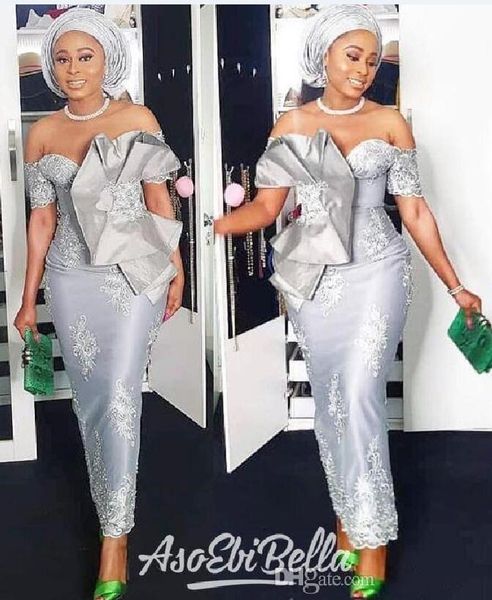 

2021 новый стиль aso ebi с плеча выпускного вечера платья с короткими рукавами серебряный русалка длина чая формальный вечерние вечерние пла, Black;red