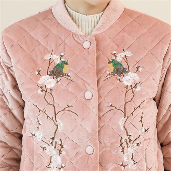 

women jackets 2018 autumn winter new plus velvet coats embroidered gold velvet jacket women fashion wild short outerwear no546, Black;brown