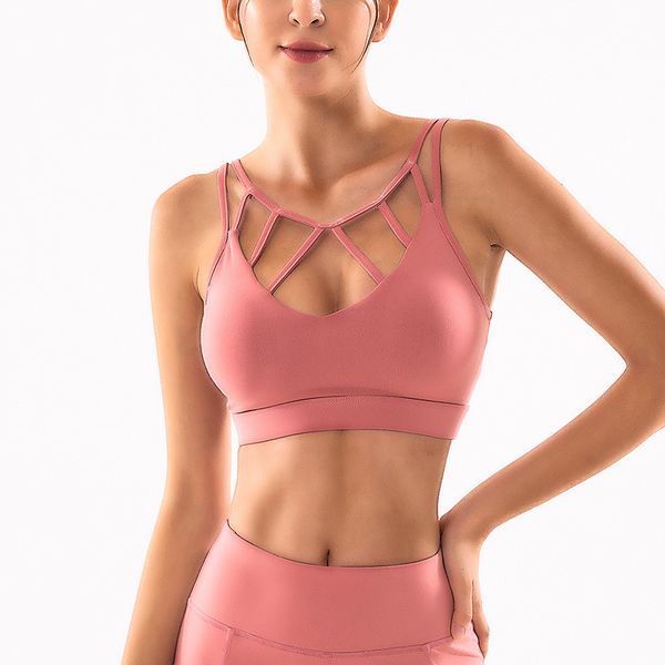 

women sports bra full cup breathable yoga gym running shockproof u-neck beauty back high stretch underwear solid yoga bra, White;black