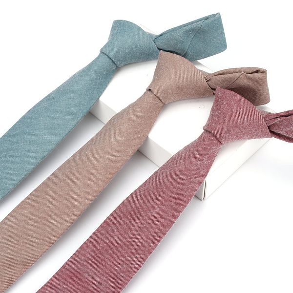 

luxury 6cm man skinny ties 100% cotton narrow necktie solid color men woven wedding party gravatas slim neckwear accessories, Blue;purple