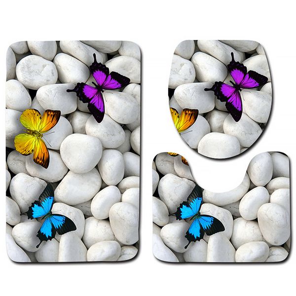 

4 types 3pcs set bathroom non-slip pedestal rug + lid toilet cover + bath mat