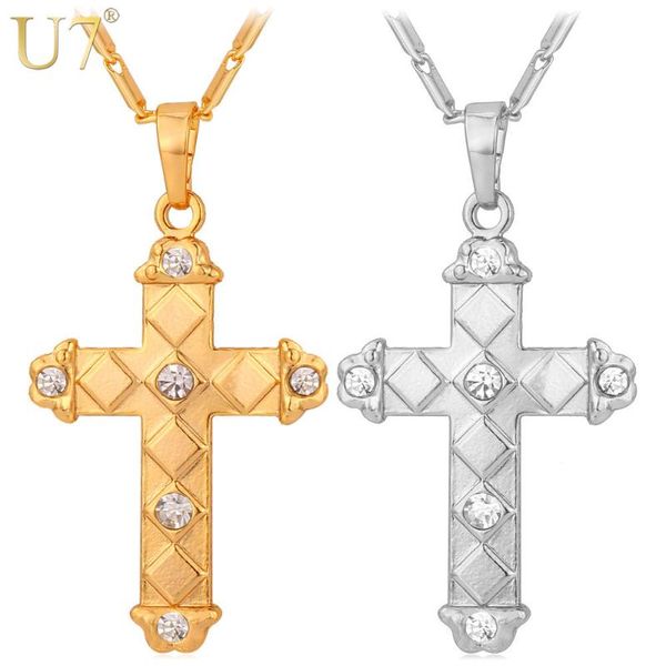 

pendant necklaces u7 latin cross necklace trendy gold/silver color wholesale rhinestone for women/men jewelry p500