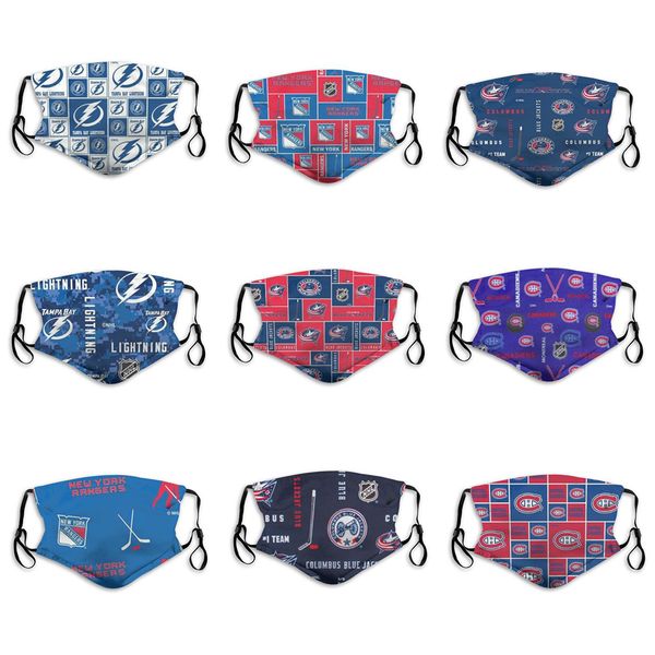 

2020 new luxury designer 5-layer dust face masks men's ice hockey team bluejackets rangers canadiens fashion breathable reusable mask, Black