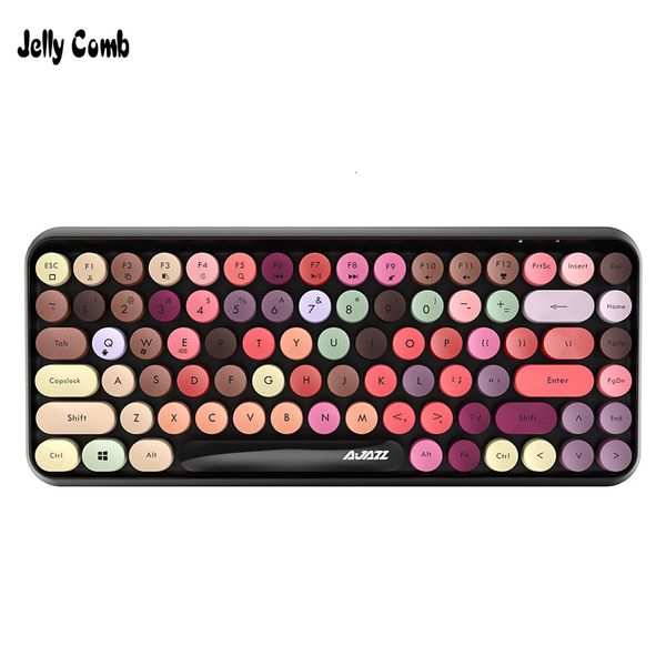 

jellycomb bluetooth keyboard retro round keycap plastic panel colorful border waterproofmobile phone keyboard