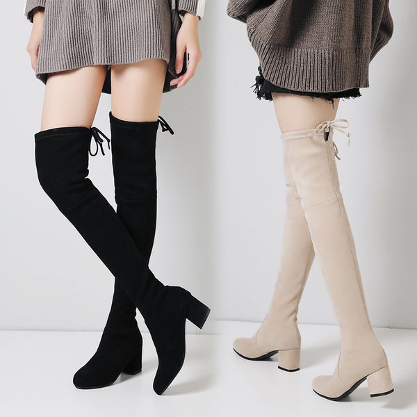

lvabc 2020 new sheepskin ladies over the knee boots with high heels autumn women's shoes winter women's boots size 33-43, Black