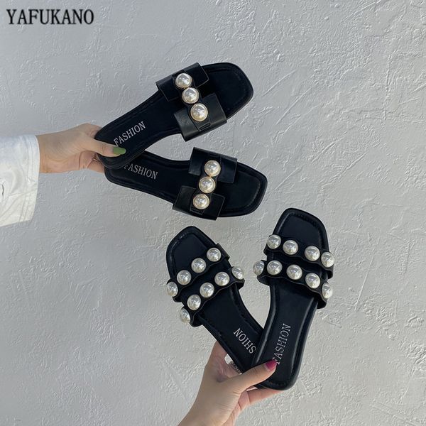 

summer pearl women slides 2020 flat casual slippers open toe outdoor beach sandals, Black