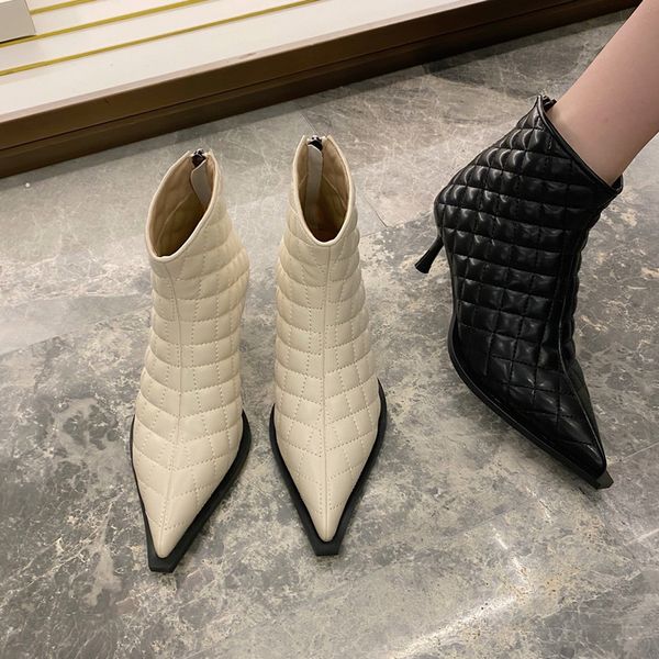 

white ankle boots boots-women booties woman 2020 high heels brand women's shoes zipper winter footwear low stiletto fashion, Black