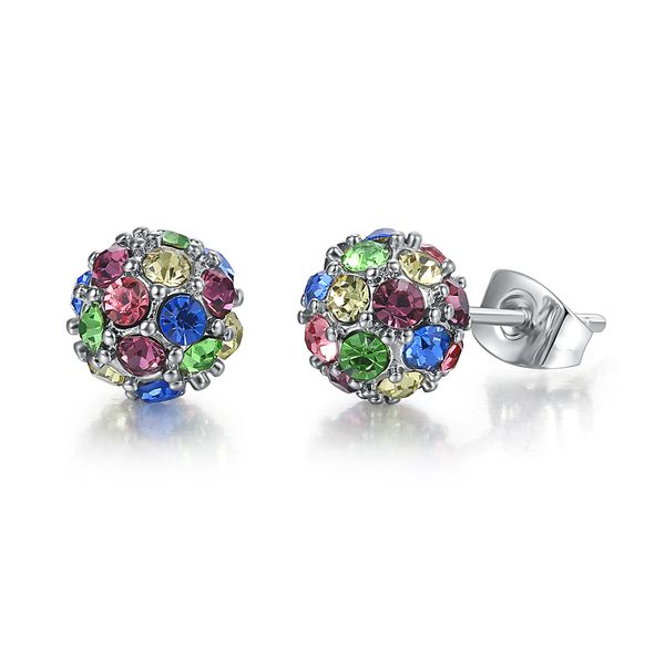 

European And American New Fashion Ball Stud Earrings Colored Zircon Platinum Plated Stud Earrings For Women