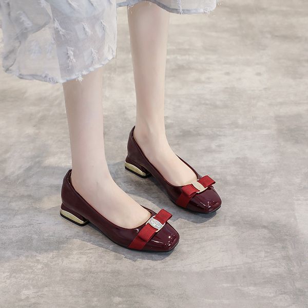 

all-match korean retro square head patent leather chunky heel women's shoes, Black