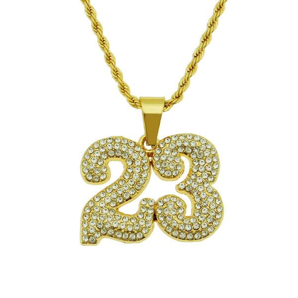 

iced out 23 no. pendant bling bling rhinestone crystal men's hip hop pendant necklace with chain fashion jewelry, Silver