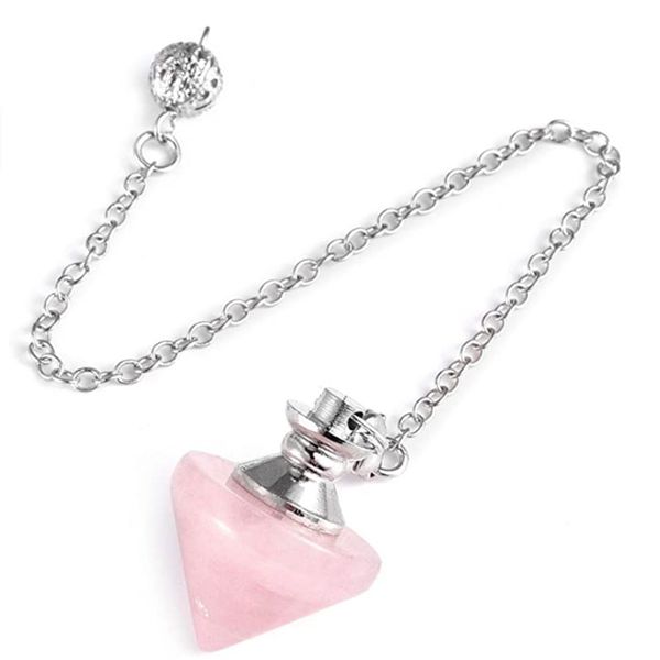 

wholesale 10 pcs silver plated cone shape amethyst stone pendulum pendant link chain rock crystal jewelry