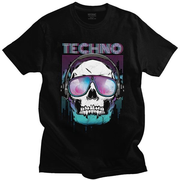 

awesome techno music t shirt men short sleeve soft cotton t-shirt fashion hip hop tshirt cool skull head tee apparel merch