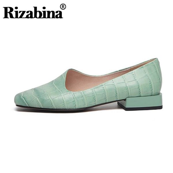 

rizabina women flat shoes fashion square toe genuine leather shoes women stone pattern slip on casual lazy footwear size 34-39, Black