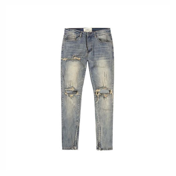 

men ripped jeans heavily washed yellowish blue slim-fit denim pant trousers