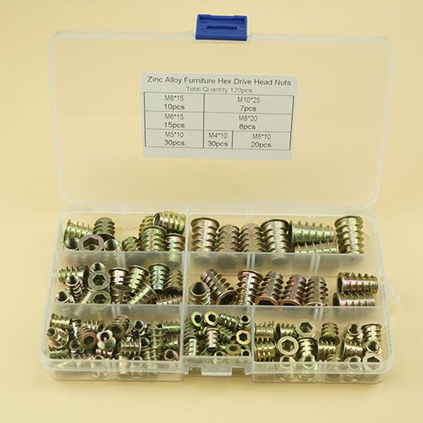 

120pcs m8 m10 rustproof мебель цинковый сплав вставки nut kit каскадный