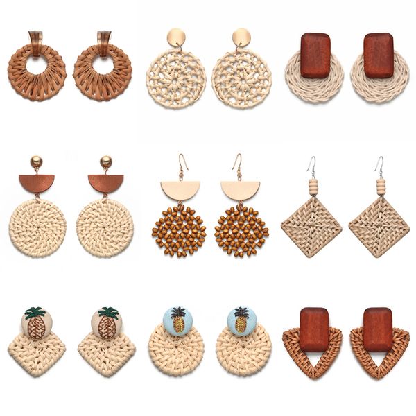 

handmade geometric rattan weave dangle earrings for women fashion pineapple long earrings trendy jewelry brincos 2020 christmas, Silver