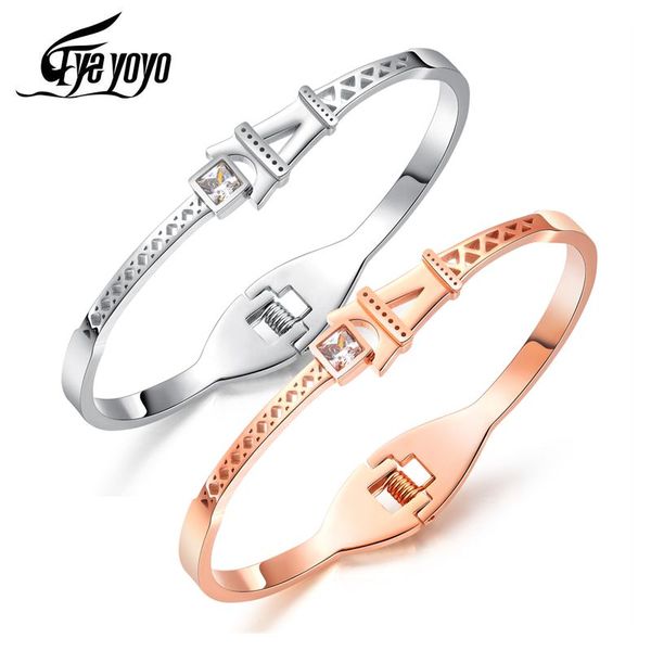 

eyeyoyo metal eiffel tower bracelet stainless steel paris jewelry, Black