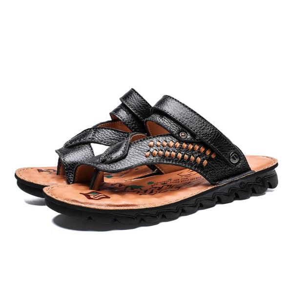 

sandals luxury male dress comfort leather sandal homme sandale plage sandles for rubber 44 shoe genuine slip footwear mens roman s, Black