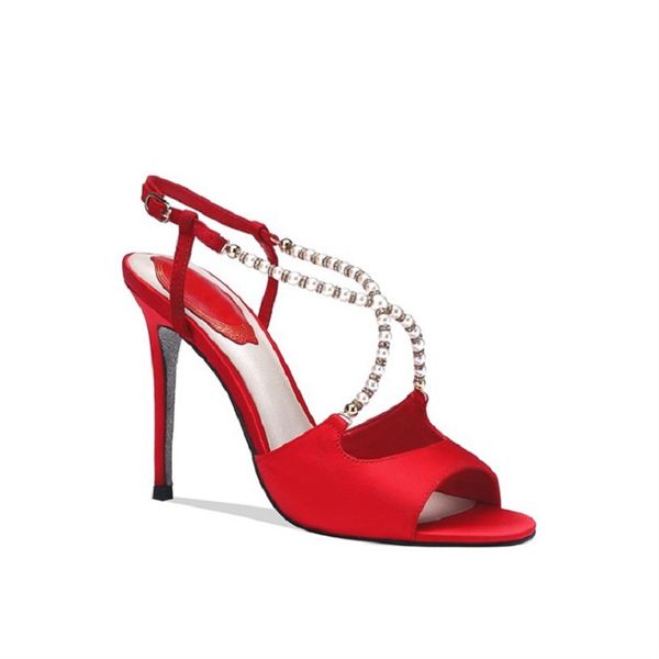 

2020 summer new sandals female sense red high heels fashion stiletto pearl fish mouth female shoes, Black