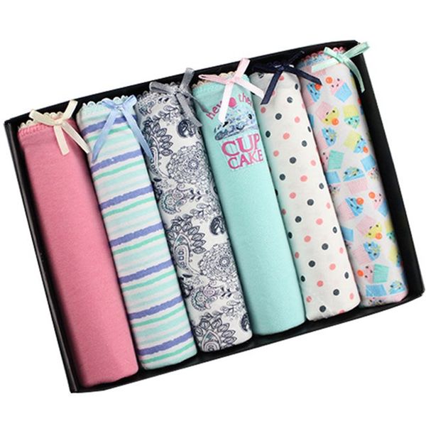 

women's panties underwear plus size briefs cotton woman print ladies intimates lingerie female 6pcs/lot, Black;pink